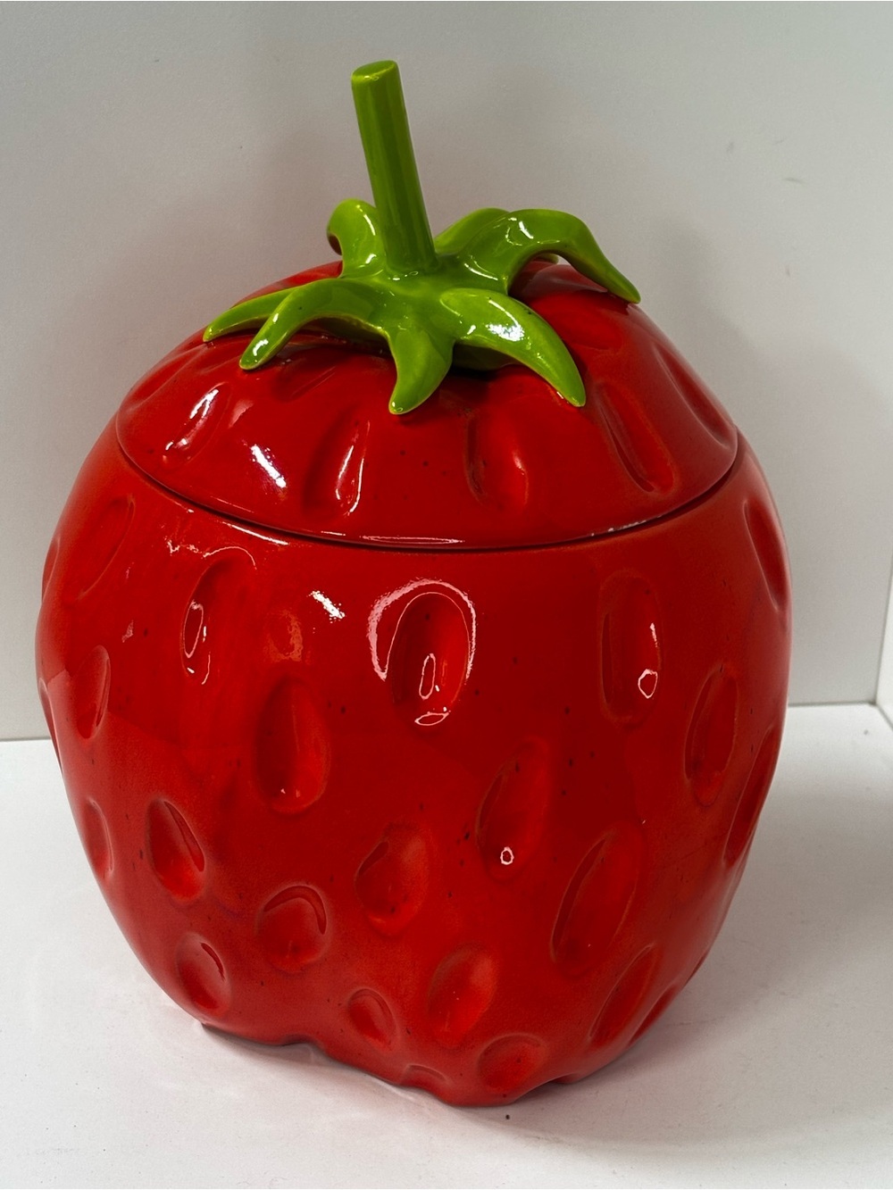 Vintage midcentury strawberry kitchen canister with lid